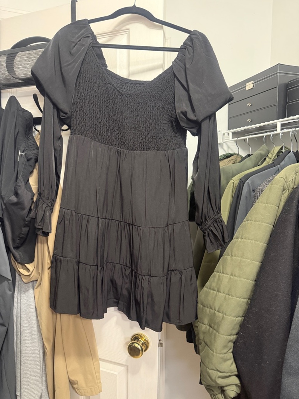 Othr Black Smocked Tiered Puff Sleeve Tunic